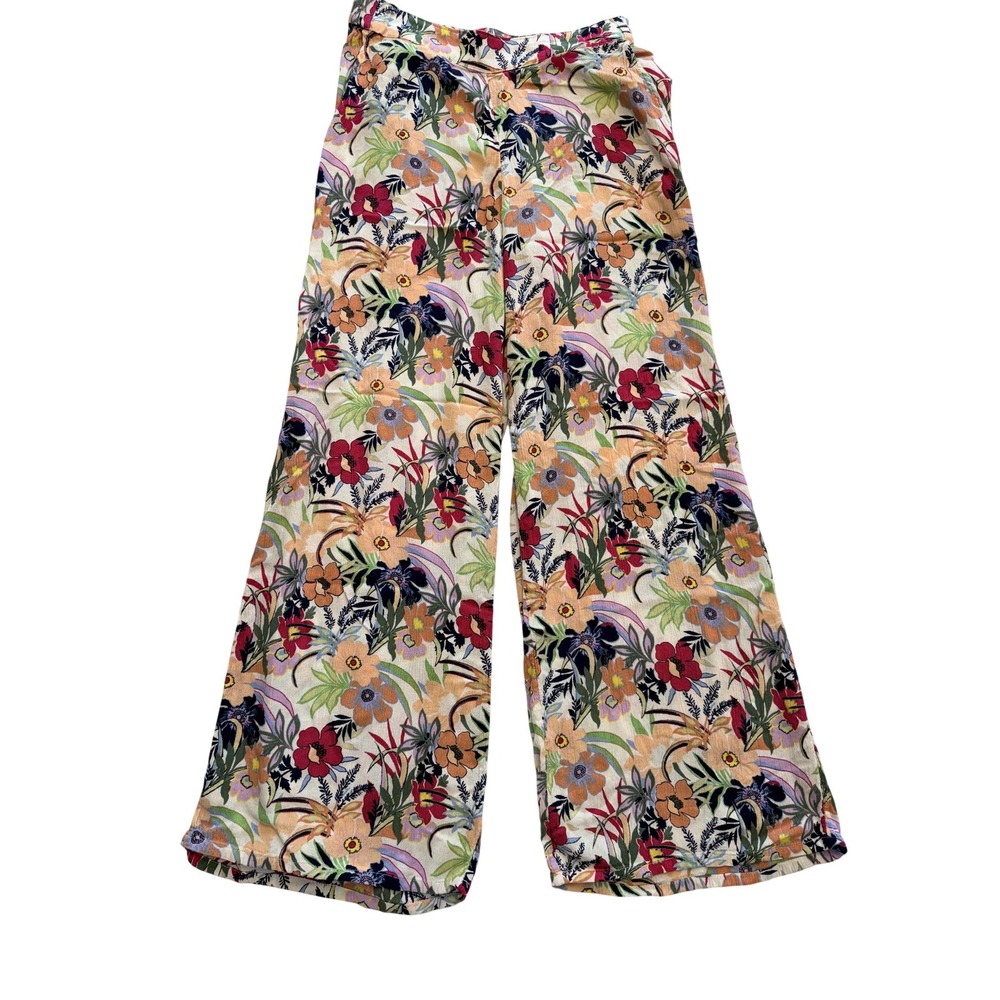 Roxy Pants Womens Small Multicolor Floral Wide‎ Leg Pull On Viscose Casual Beach